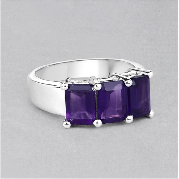 Three Stone Emerald Cut Amethyst Gemstone 925 Sterling Silver Valentines Day Gifts Ring