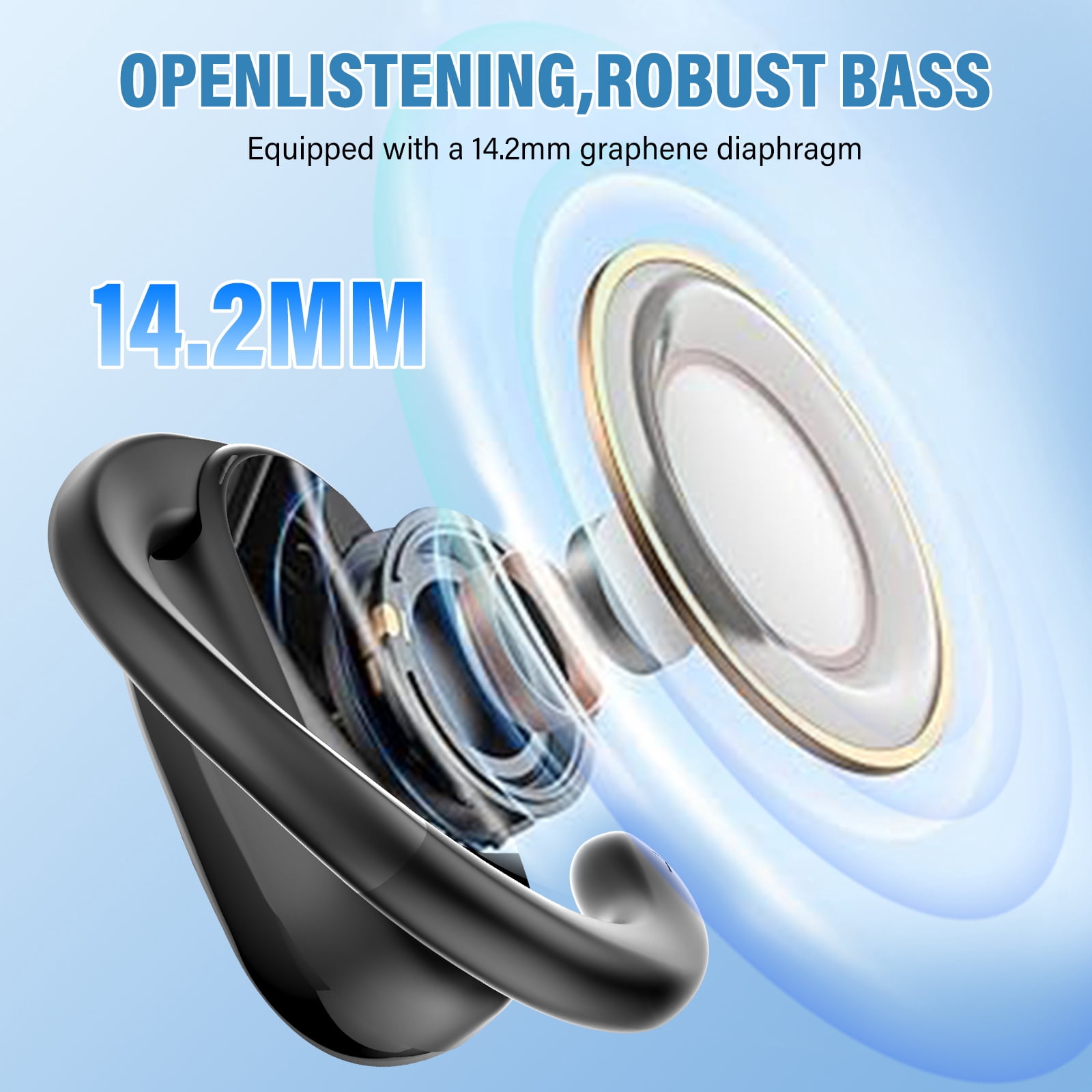 Open Ear Earbuds, Bluetooth 5.4 Headphones, HD Stereo Bass Wireless Earphones with Earhooks, 58Hrs Playtime, IP7 Waterproof for Fitness, Cycling, Sports