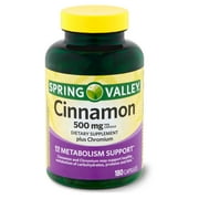Spring Valley Cinnamon plus Chromium Metabolism Support Dietary Supplement Capsules, 500 mg, 180 Count