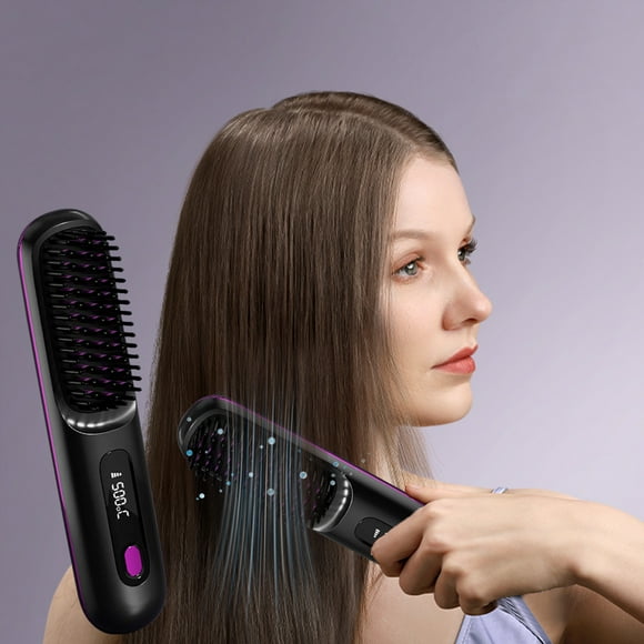 EGNMCR Wireless Hair Straightener Brush Upgraded Portable Hair Straightener Brush For Women With Travel Size 2 In 1 Wireless Hair Straight Comb USB Rechargeable Straightener Brush