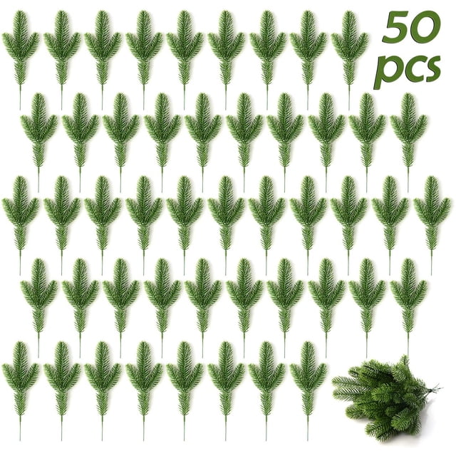 Ramas de pino artificial Ramas de abeto artificial Ramas de abeto artificial Guirnalda de agujas Suministros de bricolaje para la decoración del jardín del hogar de Navidad 50pcs PVC 30pcs 24x8cm Xemadio LL-1947-2
