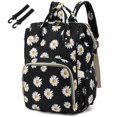 thumbnail image 1 of Yusudan Mochila floral para pañales para bebés, niñas, niños, flores, mamá, bolsas de pañales para mujeres (margarita negra), 1 of 5