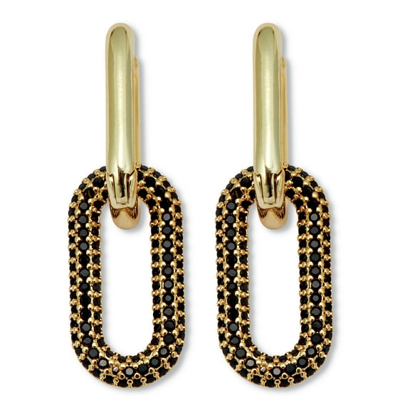 Round Black Crystal Goldtone Oval Link Drop Earrings