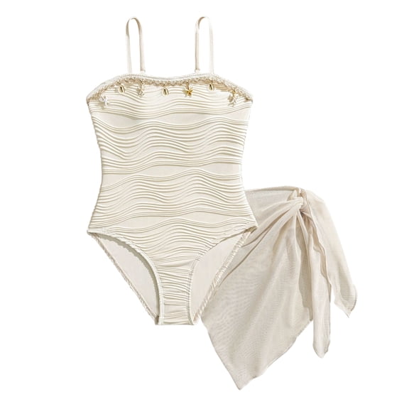 Girls Swimsuit One-Piece Bathing Suit with Mesh Cover Ups Adjustable Straps Swimwear