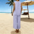 thumbnail image 5 of Miluxas Women's 2 Piece Outfits Casual V Neck Sleeveless Tank Tops Matching Wide Leg Capri Pants Summer Lightweight Dressy Lounge Sets for Beach Purple, 5 of 9