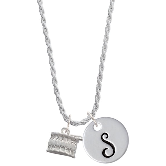 Delight Jewelry Silvertone Drum Silvertone Script Initial Disc - S - Charm Necklace, 20"+3"