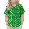 thumbnail image 2 of BiZtdJrK Boys Vacation Shirts Funny Shamrock Graphic Short Sleeve Button Down Shirt Lapel Trendy Travel Beach Summer Shirts St. Patrick's Day Clothes Multicolor 130, 2 of 8