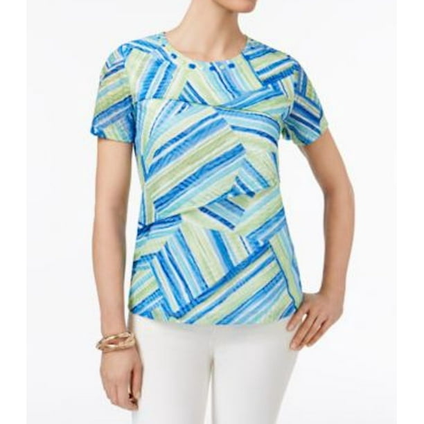 Alfred Dunner New Alfred Dunner Women's Multi Embellished Tiered PatchworkPrint Blouse Top S