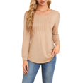 thumbnail image 3 of Suéteres Plisados de Larga para Mujer, Blusas Casuales y Elegantes de Cuello Redondo, Camisas Holgadas, Ropa de Otoño. Albaricoque M, 3 of 10
