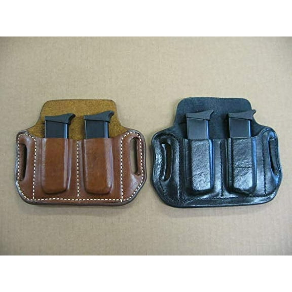 Azula Leather 2 Slot Molded Pancake Belt Mag Clip Pouch for Smith & Wesson S&W 59 9mm TAN