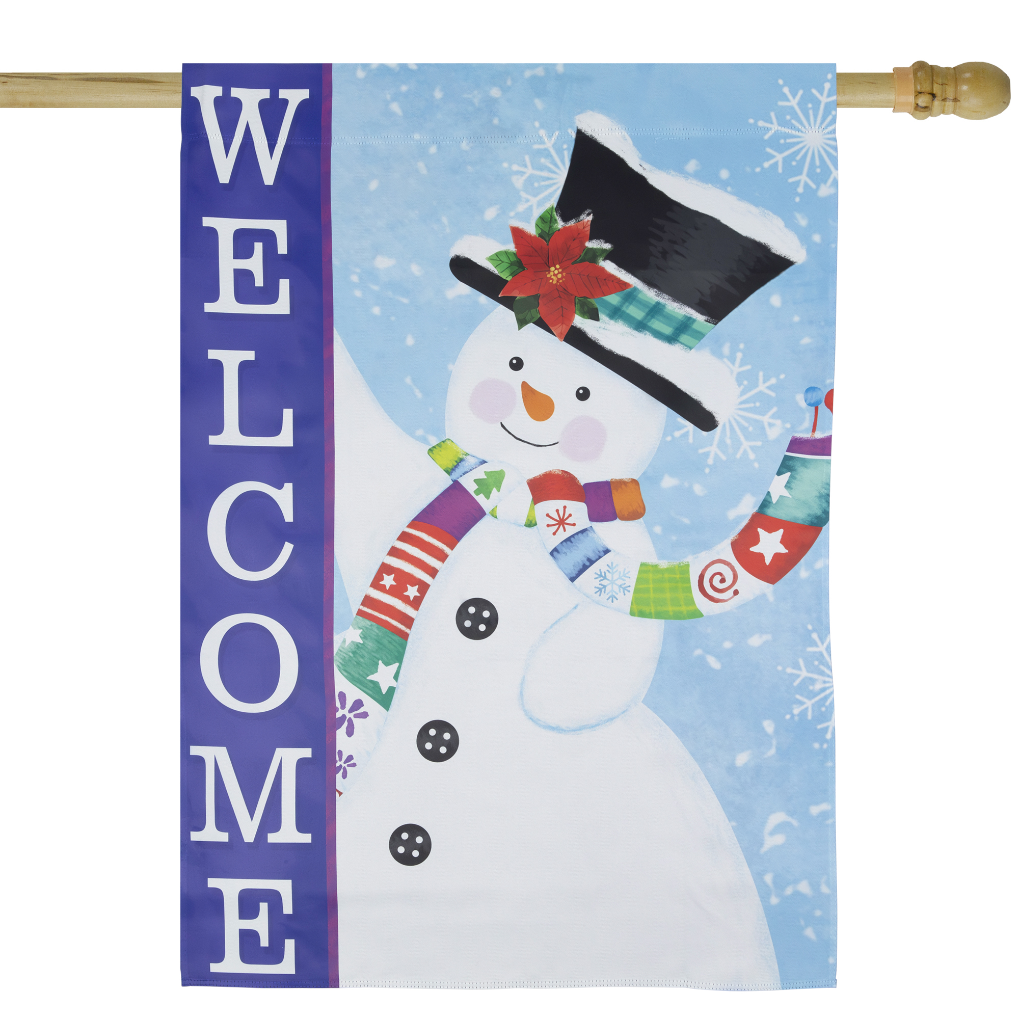 Blue and White Happy Snowman Welcome Outdoor House Flag 28" x 40"