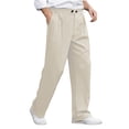 thumbnail image 5 of PNTUTB Men's Casual Solid Color Pleated Drapey Button Fly Zipper Loose Comfortable Straight Leg Trousers with Pockets, 5 of 6