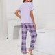 thumbnail image 2 of Women Short Sleeve Pajama Set Drawstring Closure Pants Pullover Top 2 Piece Loungewear Set Purple XXL, 2 of 4