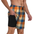 thumbnail image 2 of Balery Warm Orange Plaid Bañador para hombre, shorts de playa de secado rápido con entrepierna y forro de compresión-XX-Large, 2 of 6