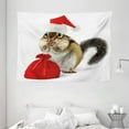 thumbnail image 1 of Christmas Tapestry, Chipmunk in Red Santa Claus Hat and Bag with Surprise Xmas Presents, Wall Hanging for Bedroom Living Room Dorm Decor, 80W X 60L Inches, Pale Yellow White Red, by Ambesonne, 1 of 2