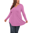 thumbnail image 3 of PINKSIR Plus Size Henley Shirts for Women V Neck Button Long Sleeve Flowy Tunic Tops Curved Hem Fall Red Bean Paste 4X, 3 of 8