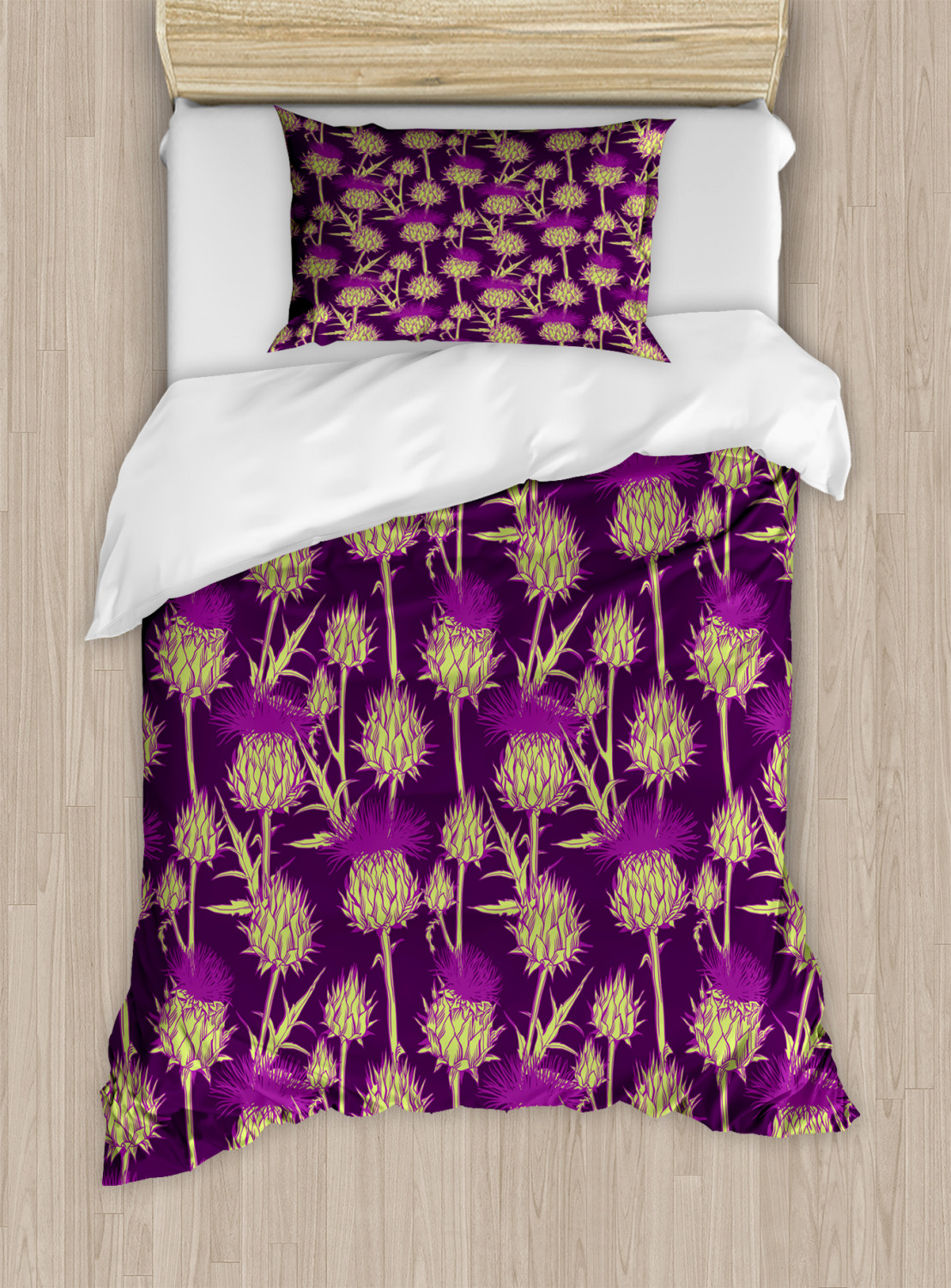Thistle Twin Size Duvet Cover Set, Graphic Background with Vibrant