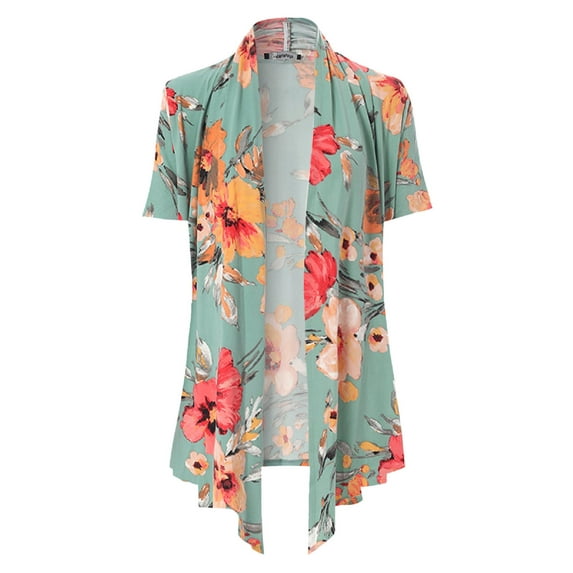 MixMatchy Women's Floral Pattern Lightweight Front Open Front Short Sleeve Cardigan