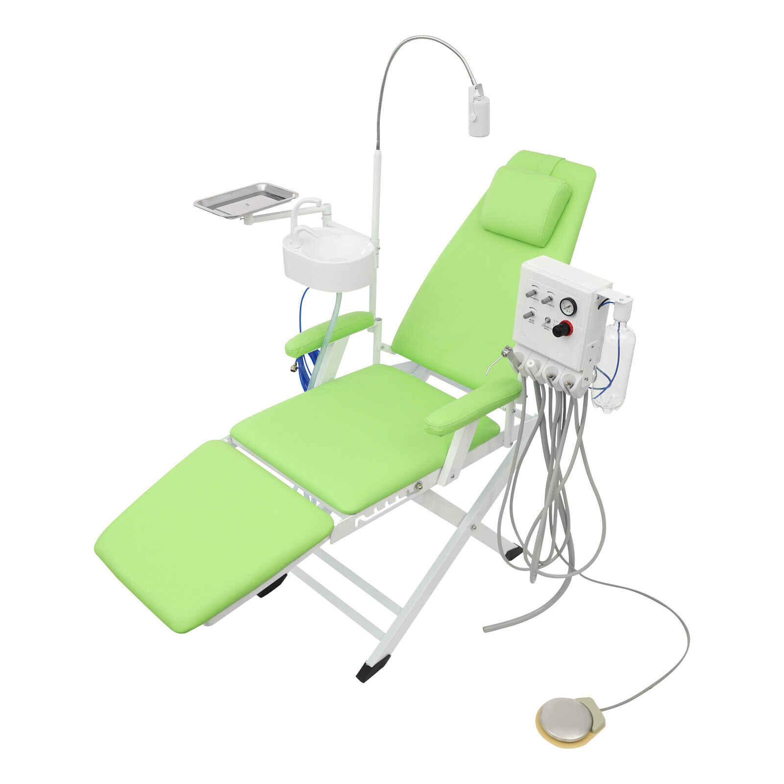 Portable Dental Chair with Tray+Spittoon+Hanging Turbine+LED Light Foldable 66.93*24.41in
