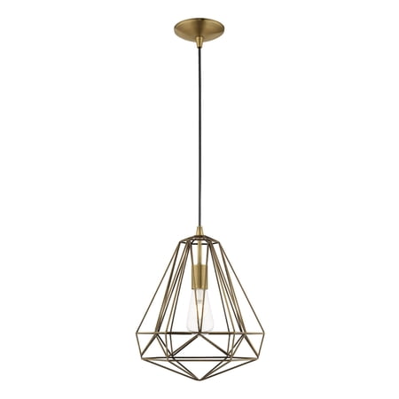 Livex Lighting Knox 1-Light Farmhouse Metal Single Pendant in Antique Brass