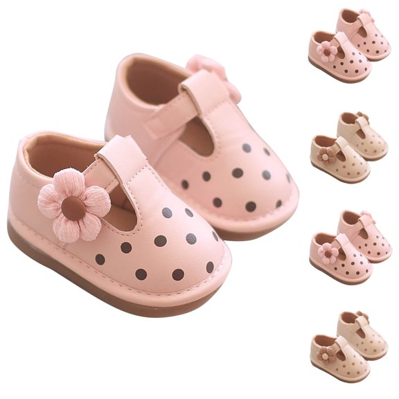 YHAJDS Infant Squeaky Shoes Leather Upper Hook Loop Non Slip Breathable Soft Sole First Walker for Baby Girl