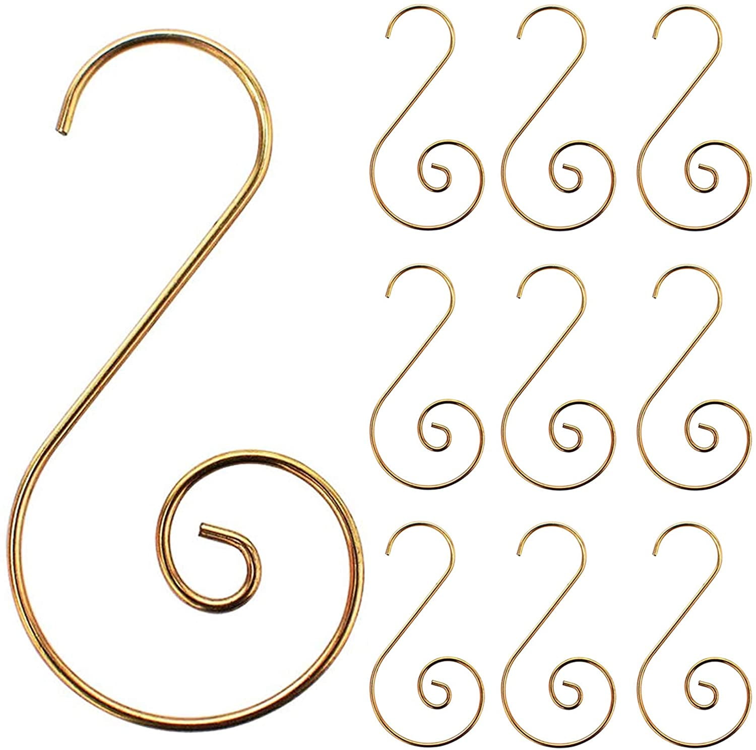 12 Gold Swirl Christmas Tree Ornament Hooks w/ Frosted White Crystals Gold Beads 