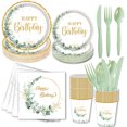 thumbnail image 5 of Luckky 140 Pcs Party Plates Supplies,Greenery Eucalyptus Happy Birthday Paper Plates and Napkins,Disposable Tableware Plates,Cups,Napkins for Party Plates,Baby Shower, Bridal Shower,Serve 20, 5 of 7