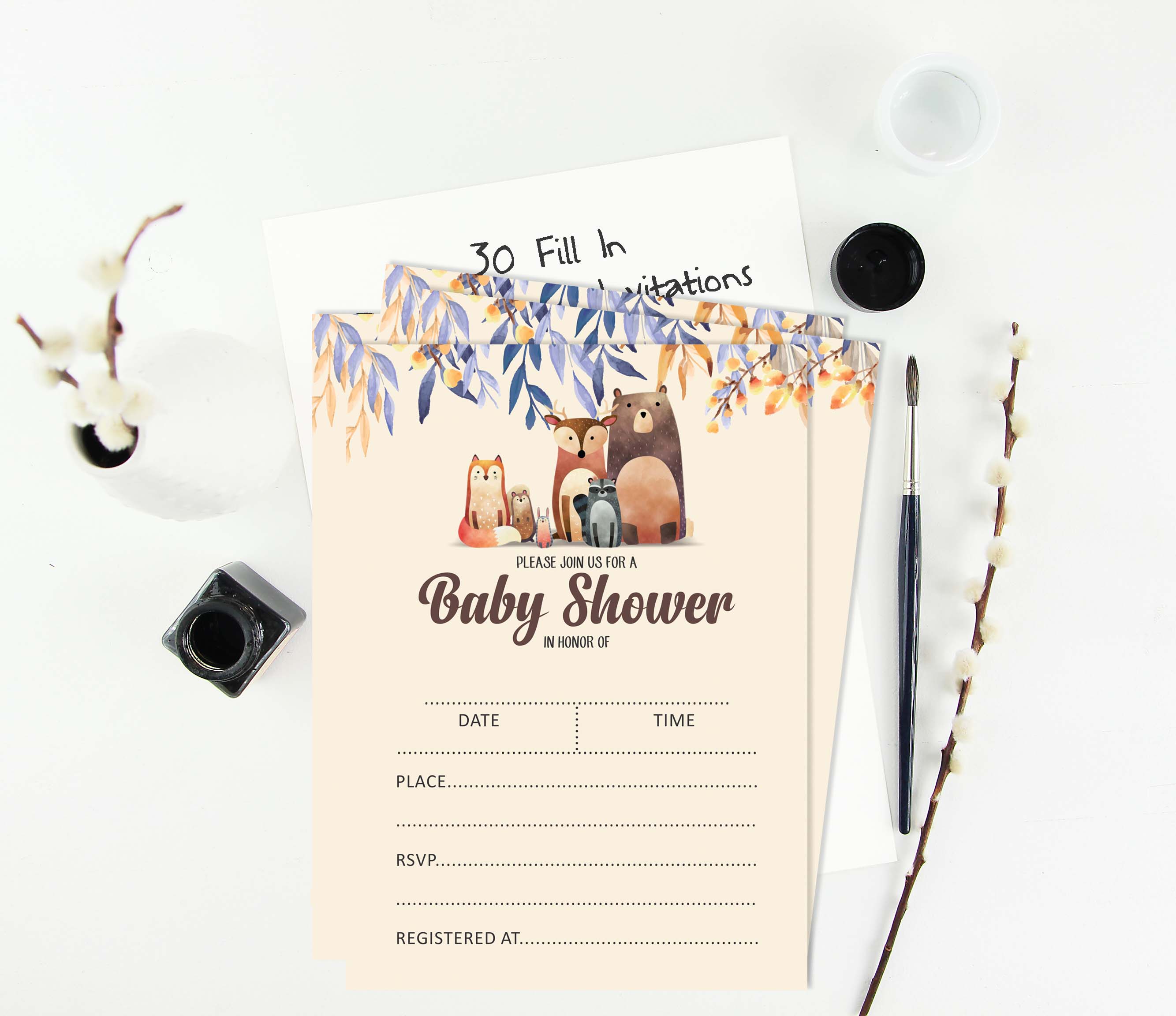 Inkdotpot 30Jungle Animals Baby Shower Invitation Cards Gender Neutral Fill In Blank Invites
