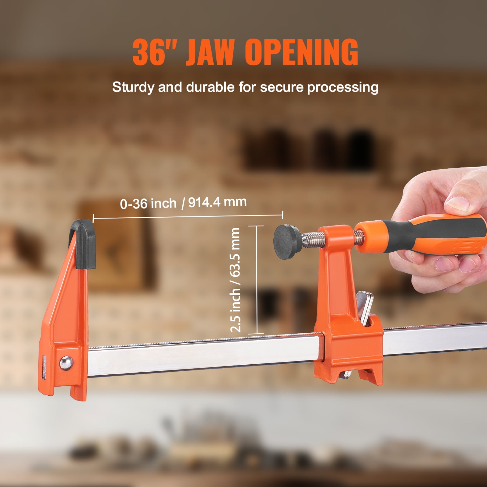 KFFKFF 36-Inch Bar Clamps for Woodworking, 2-Pack, Quick-Release F Clamps with 600 lbs Load Capacity, 2.5-Inch Throat Depth, Durable Cast Iron and Carbon Steel Construction, Ideal for Wood Projects