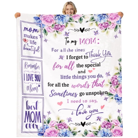 BLEUM CADE Mothers Day Birthday Gifts for Mom Throw Blanket, Soft Cozy Flannel Blanket, Gift for Mom from Daughter Son,Floral Letter,50"x60"