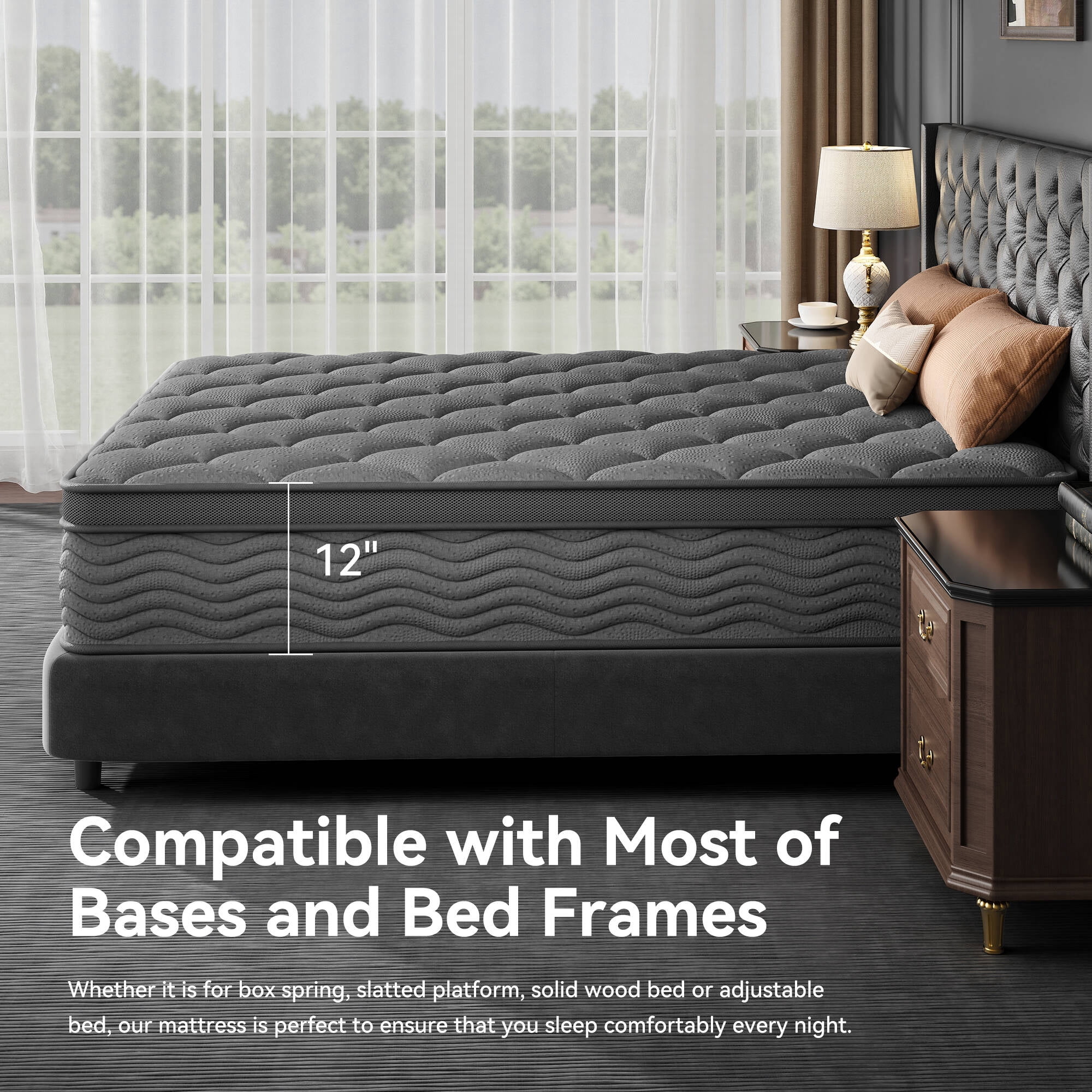Madevos Queen Mattress 12 inch, Hybrid Mattress in a Box, Memory Foam and Individual Pocket Springs, Pressure Relief, Medium Firm