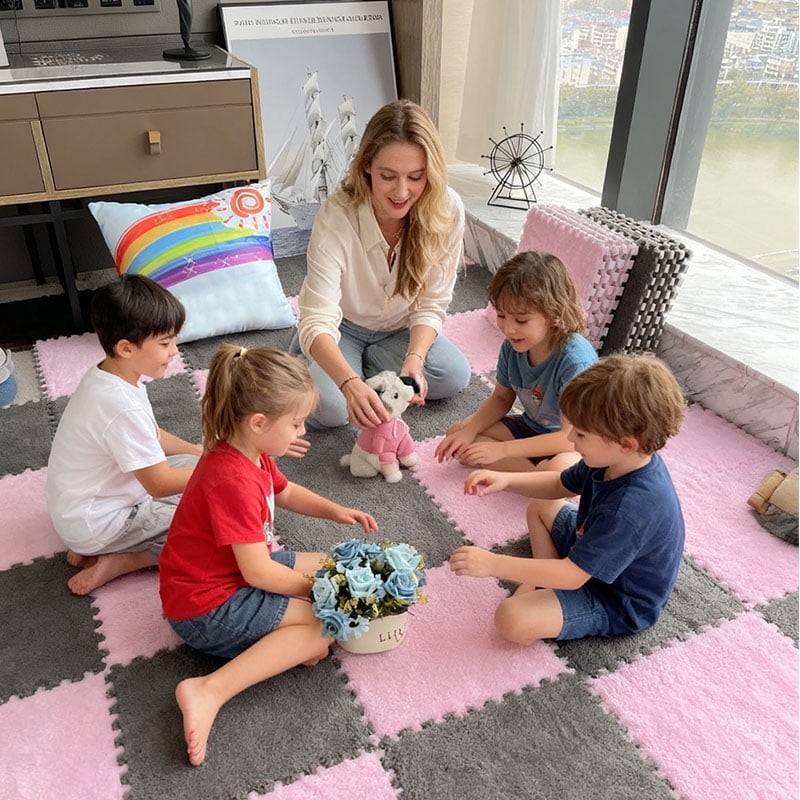 20Piece Carpet Squares Puzzle Mat 11.8" x 11.8" Plush Interlocking Carpet Tiles, Foam Floor Tiles for Baby Play Mat - Kids Soft Play Mats Anti Slip Jigsaw Flooring Playmat Playroom Rug