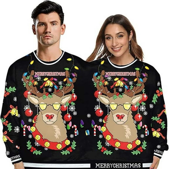 Halloween Christmas Mens and Womens Two Person Interesting Sweater Digital Printed Sweatshirt Couple
