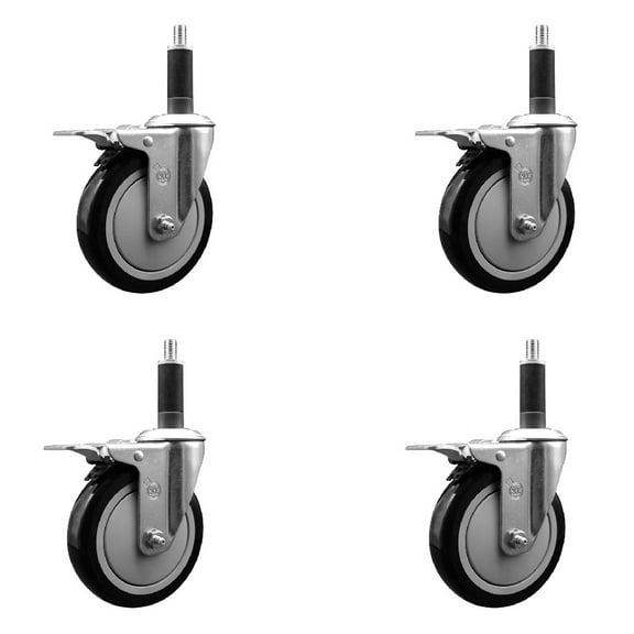 5 Inch Black Poly Swivel 1 Inch Expanding Stem Caster Set Total Lock Brake