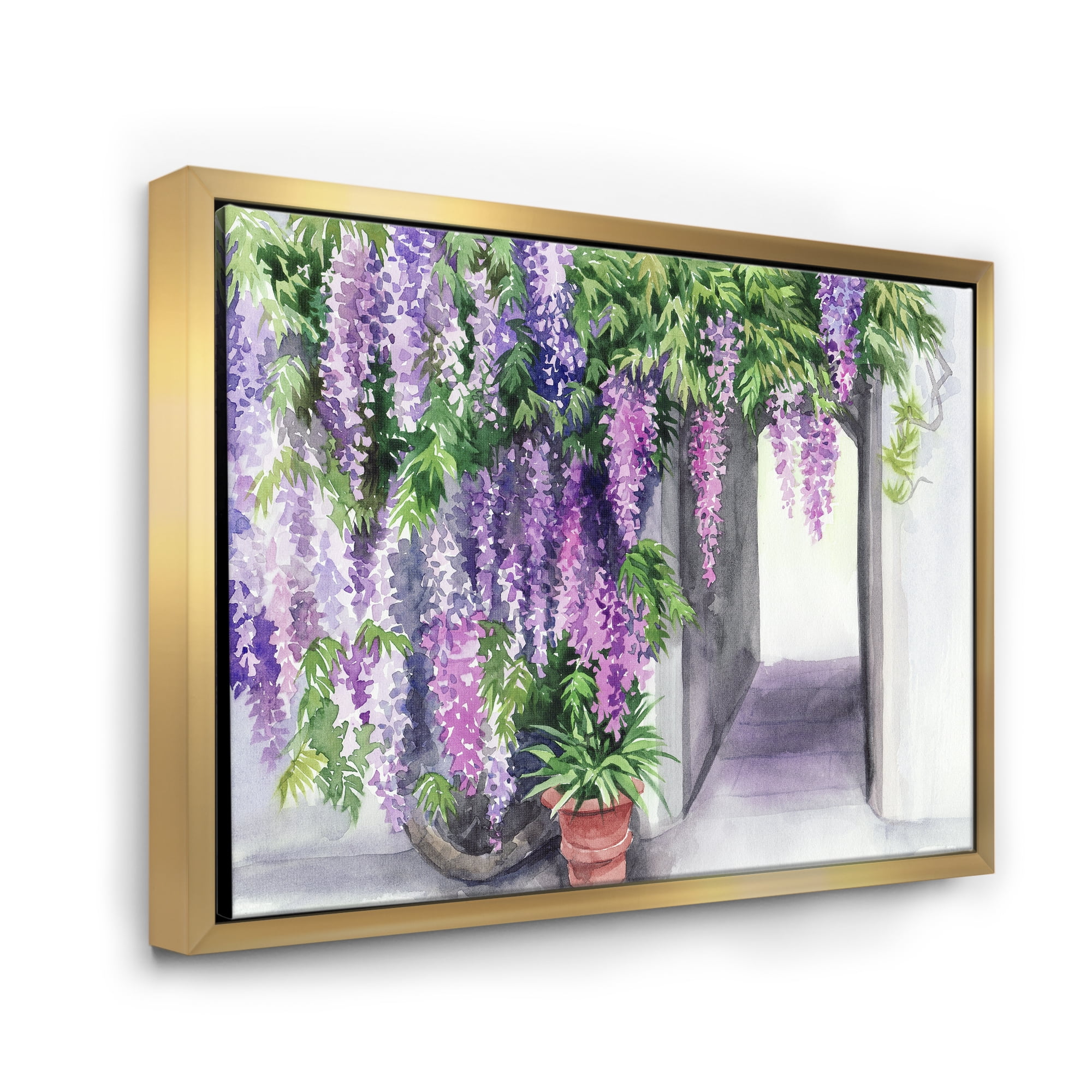 Designart 'Purple Wisteria Blossom' Traditional Framed Canvas Wall Art Print