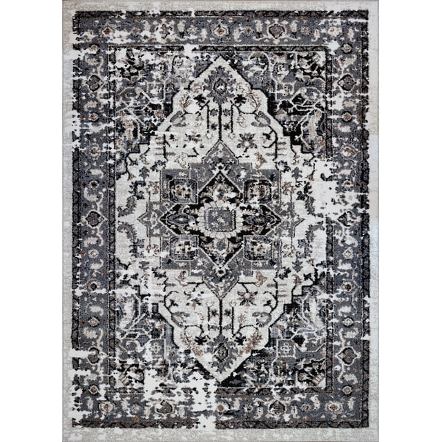 Ladole Rugs Everest Collection Hanuama Abstract Contemporary Style Smooth Area Rug Carpet for Dining Room, Bedroom, Living Room in Grey-Cream, 7x10(6'5" x 9'5", 200cm x 290cm)