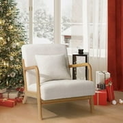YODOLLA Sherpa Fleece Accent Chair Mid-Century Modern Upholstered Arm Chair for Living Room in Beige