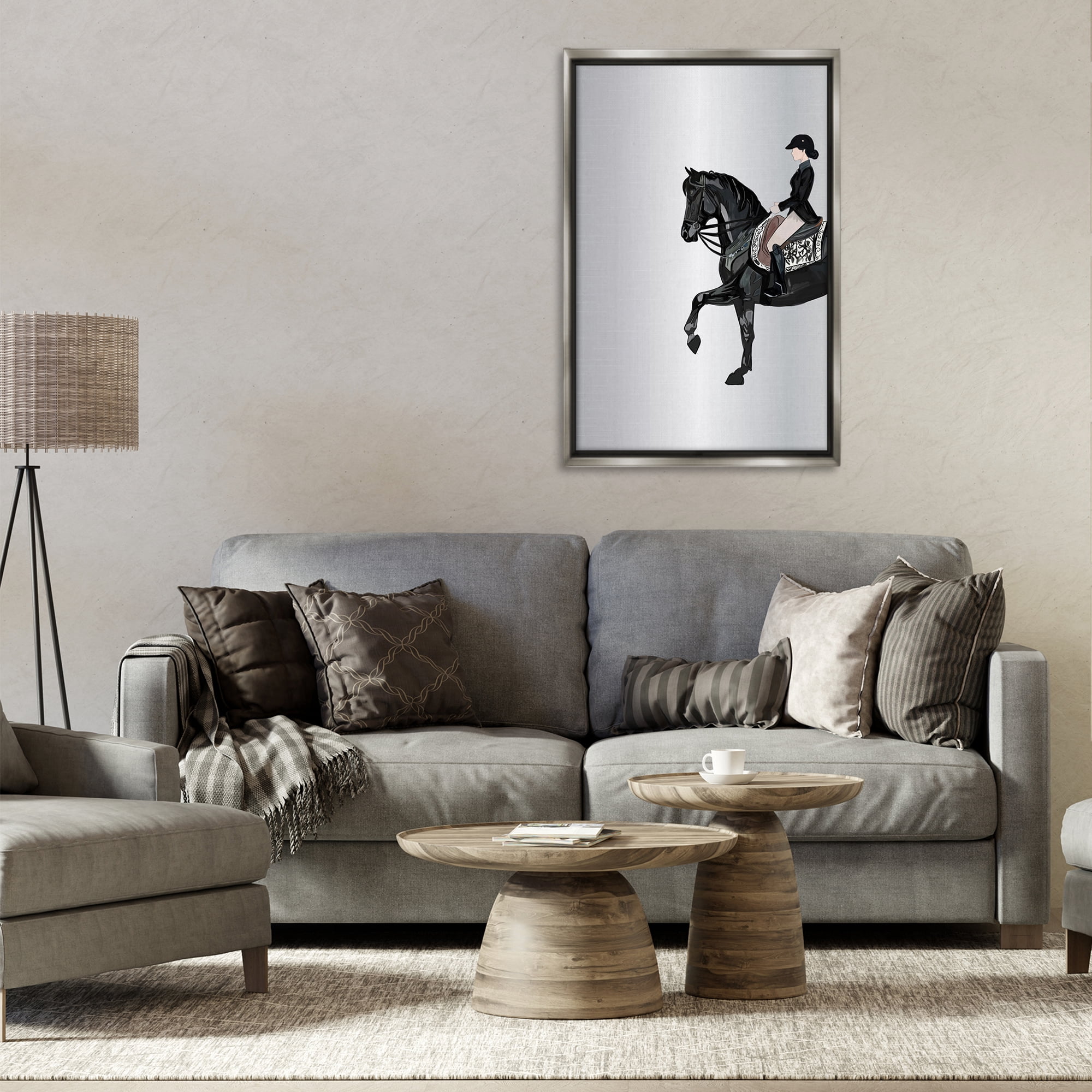 Stupell Industries Silver Rider Jockey Animals & Insects Painting Gray Floater Framed Canvas Art Print Wall Art, 21 x 31