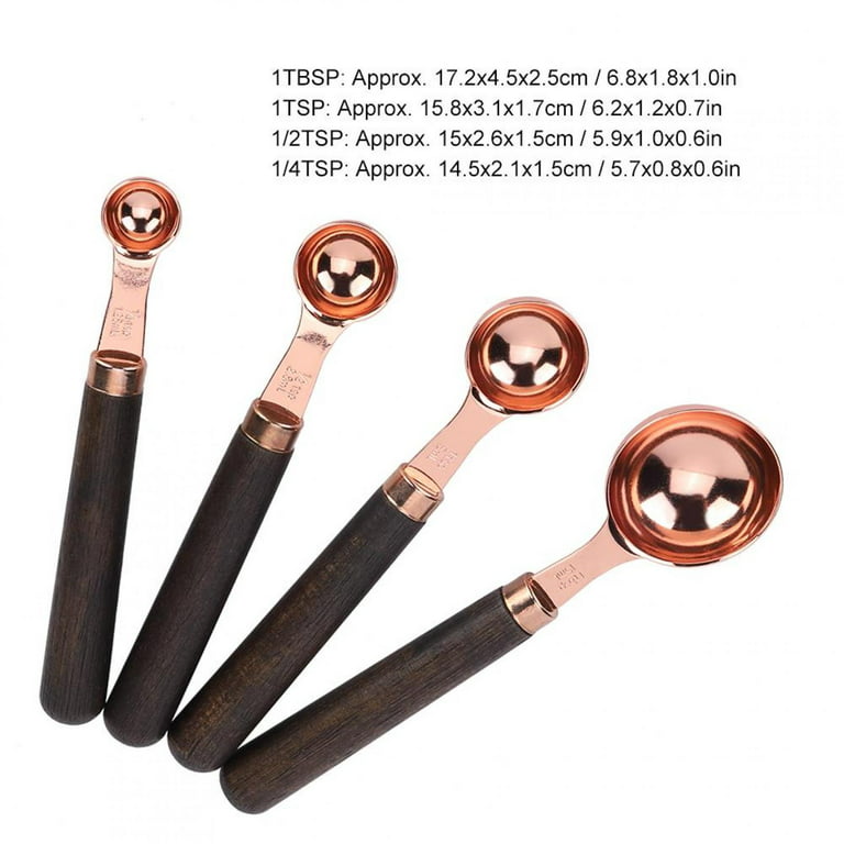 4Pcs/set Measuring Spoon Set Wooden Handle Stainless Steel