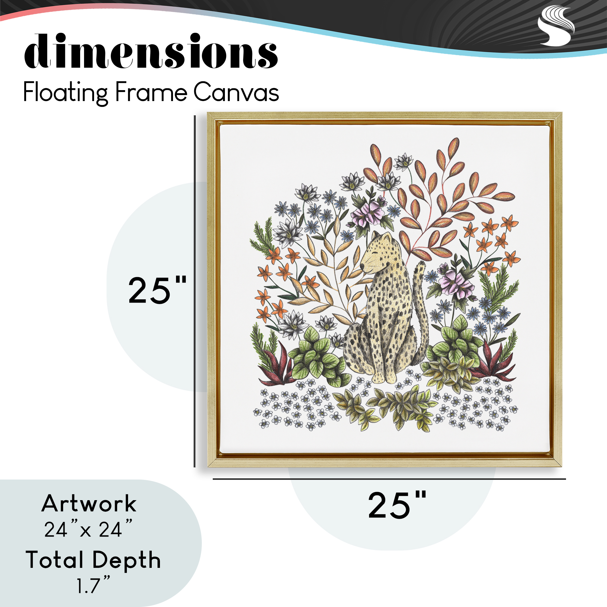 Jungle Wildlife Leopard Gold Framed Floater Canvas Wall Art, design by Cecilia Battaini