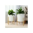 thumbnail image 2 of Decorative Flower Pots with Metal Stand for Home Decor - Modern Planters for Hallway, Entryway, and Living Room Decor - Indoor and Outdoor Pots for Plants Styling - Set of 2, 23", 19", White & Gold, 2 of 9