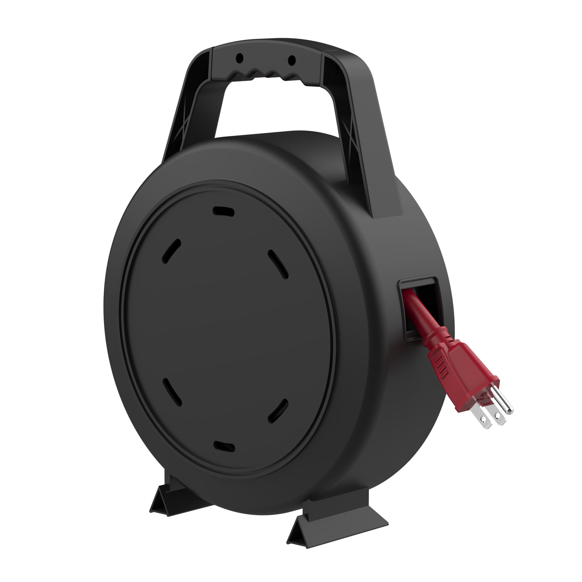 Hyper Tough Extension Cord Reel with 4 Outlets, 25 Foot, Black/Red, 1 Piece