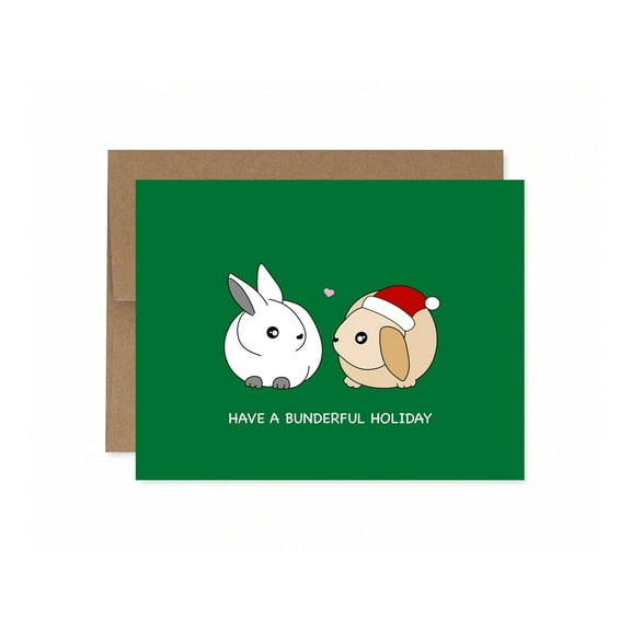 Cute Holiday Bunny Card – "Have a Bunderful Holiday" Greeting – Perfect for Christmas & Year-Round Celebrations – Includes Envelope, Blank Inside for Personalized Messages