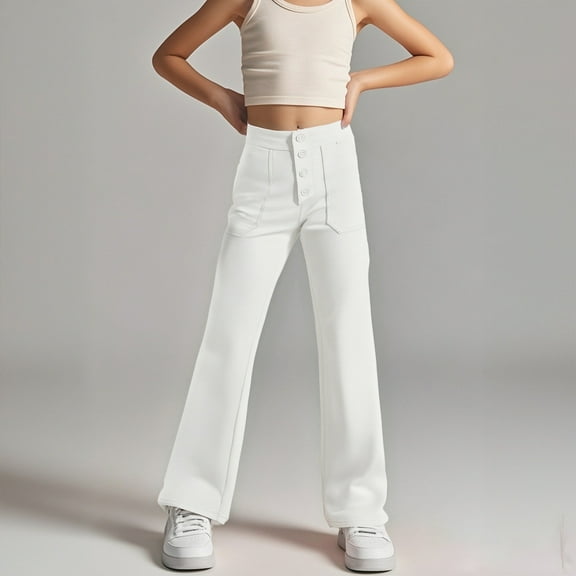 Uniform Pants for Girls Skinny Pants Kids Dress Pants with Pockets Straight Pants Girls White Pants Back To School Outfits for Girls Girls Outfits Size 5-6 Years Girls Clothes