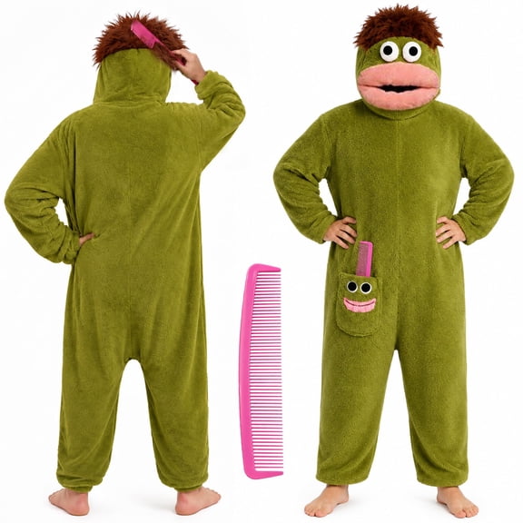 SKYKENKP Big Mouth Monster Onesie, Goofy Onesie Pajamas for Women Men, Soft Coral Fleece Hooded Halloween Costume Loungewear