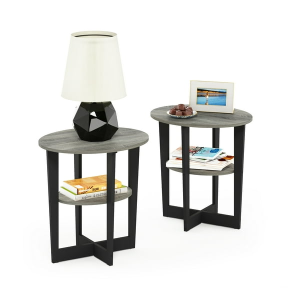 Furinno JAYA Oval End Table, French Oak Gray/Black (Set of 2)