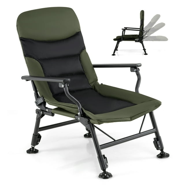 Gymax Oversized Foldable Fishing Chair Camping Chair w/ Large Adjustable Feet Armrest