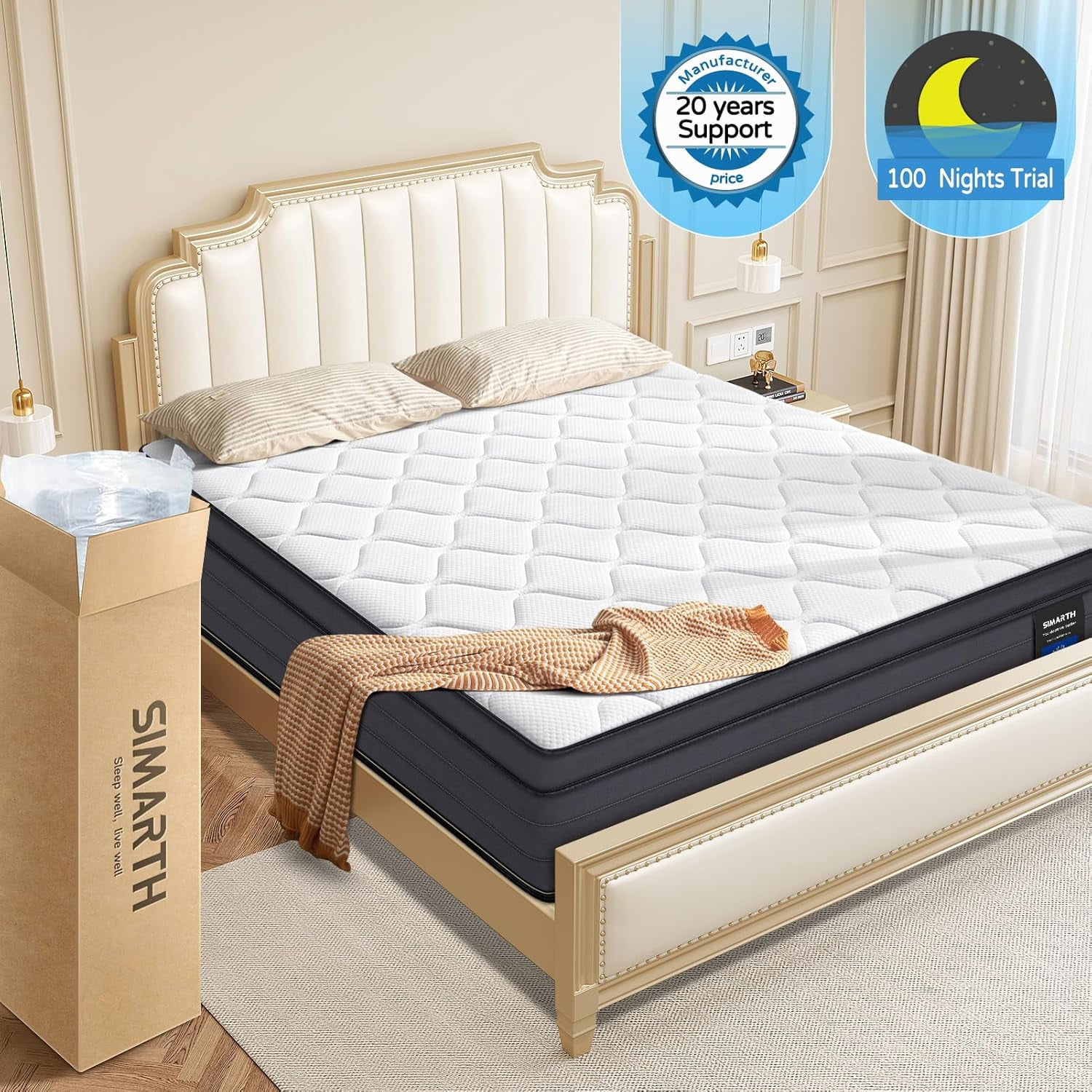 Queen Mattress - 14 Inch Hybrid Queen Size Mattress in a Box, Gel Memory Foam Matress with Motion Isolation and Pressure Relief, Strong Edge Support and Pocket Springs, Medium Firm