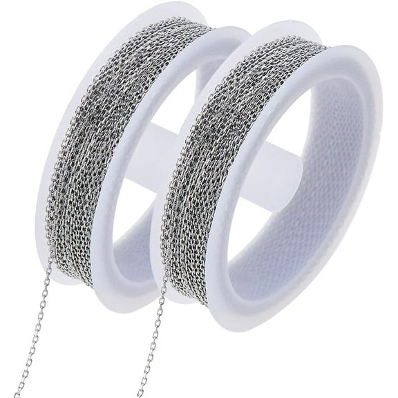 65.62 Feet/20M Stainless Steel Cable Chains 1.5x1x0.5mm Necklace Chain Soldered Link Chains Bulk Metal Bracelet Chain for Women Men DIY Crafts Jewelry Making 304 Stainless Steel