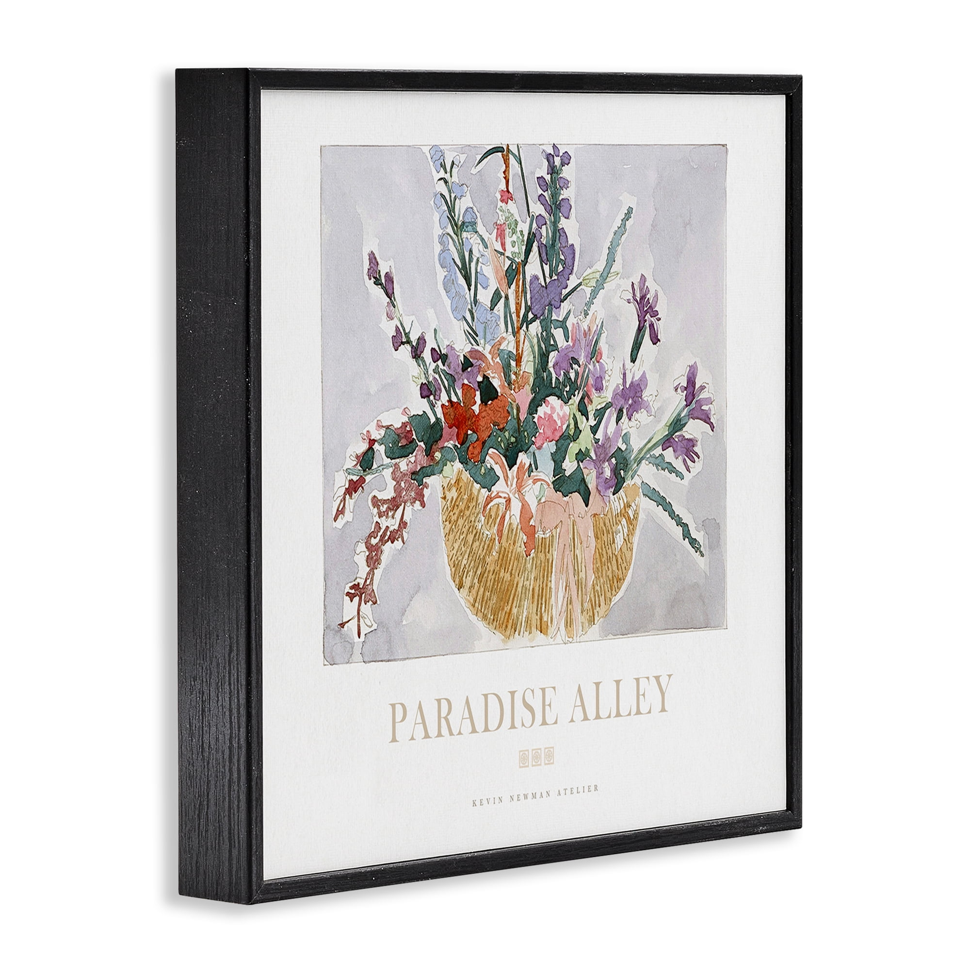 Stupell Industries Paradise Alley Basket of Flowers Black Framed Giclee Art, design by Jadei Graphics